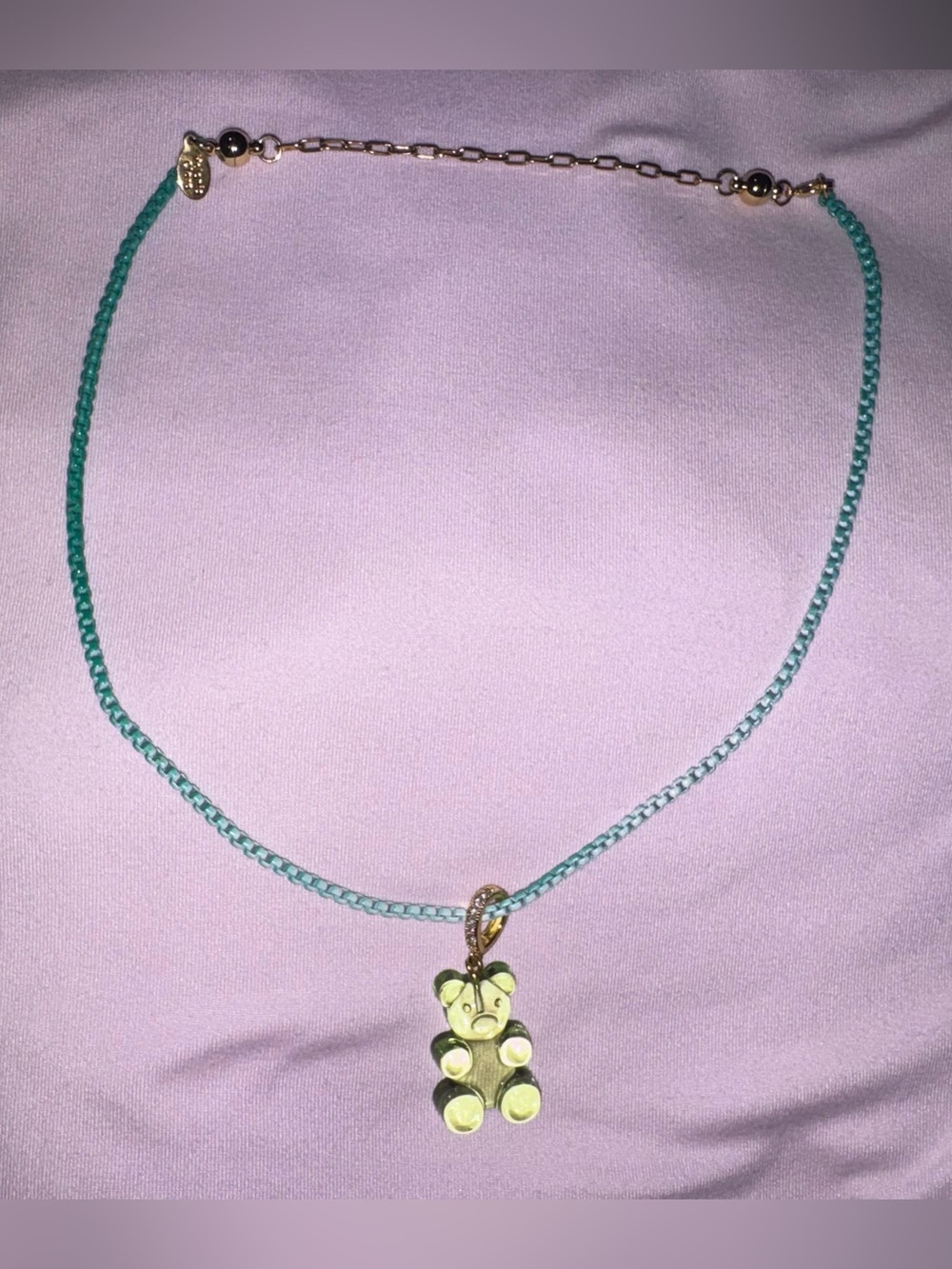 By alexa Rae Bar melania clara Lime Teddy Bear Pendant Necklace Ombré Teal
